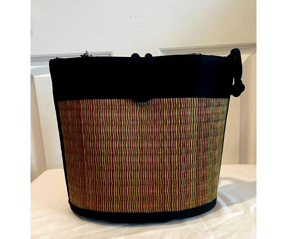 Baskets of Cambodia Curved Avi Handwoven Grass Purse Black Multi
